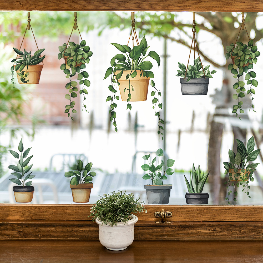 Monstera Thai Constellation - 緑のつるディルの葉の花ハンギングバスケットウォールステッカー寝室ダイニングリビングルームキッチン緑の植物家の装飾壁飾り