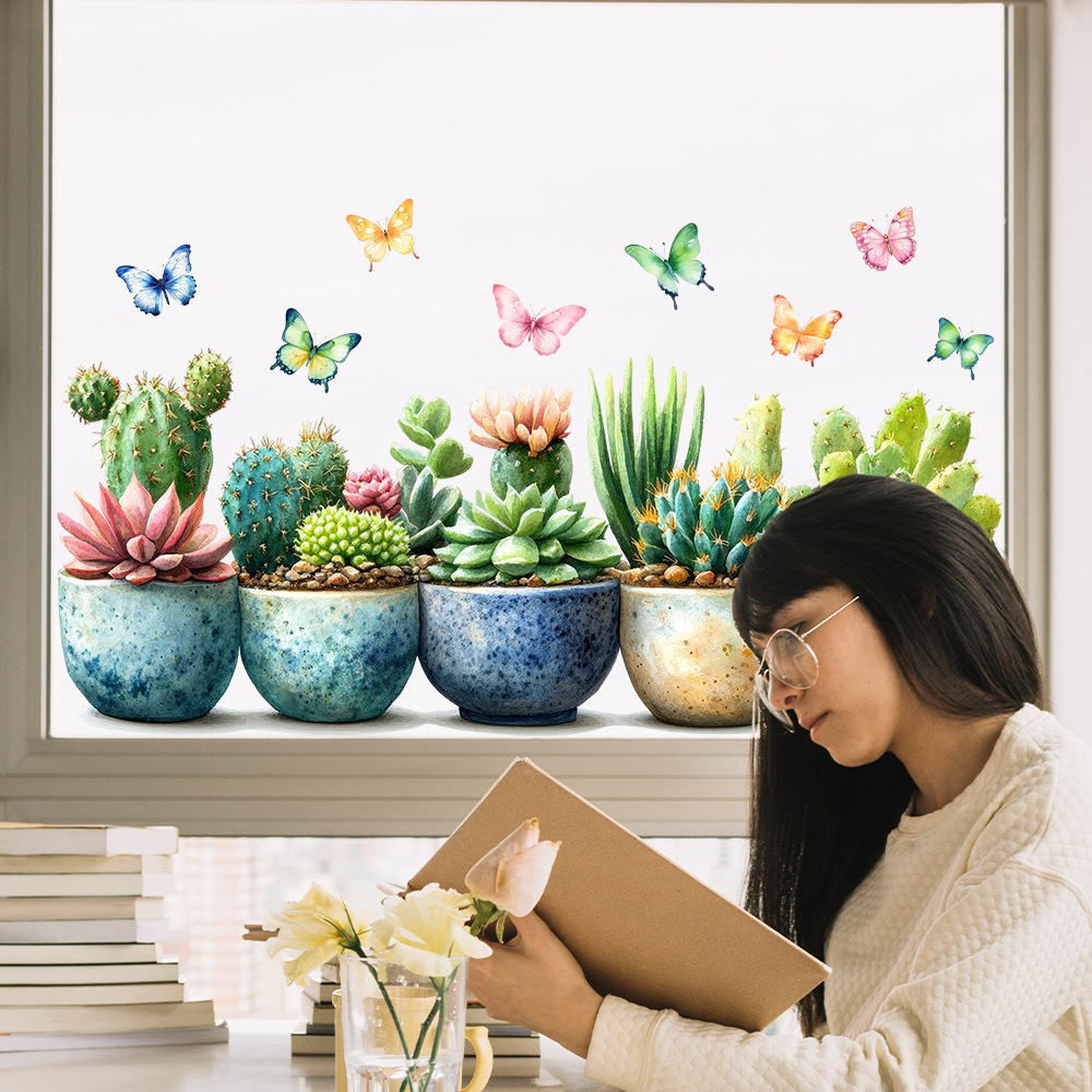 多肉植物のウィンドウステッカー、蝶付きの鉢植え植物ウォールス - Monstera Thai Constellation のレビューと価格