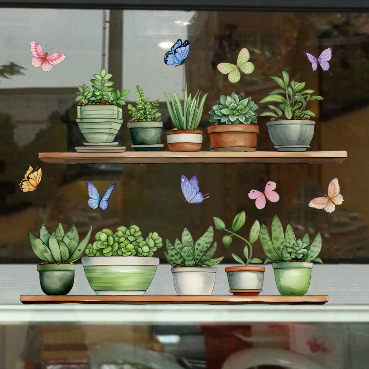 ミニマリストと新緑の植物ウィンドウステッカー ホームディスプ - Monstera Thai Constellation のレビューと価格